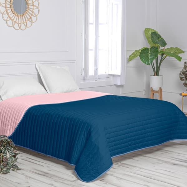 Vändbart överkast HappyFriday Basic Dash Rosa Marinblå 180 x 260 cm
