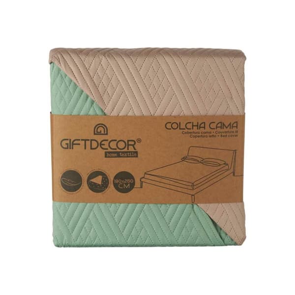 Sengetæppe med to sider 240 x 260 cm Grøn Beige (6 enheder)