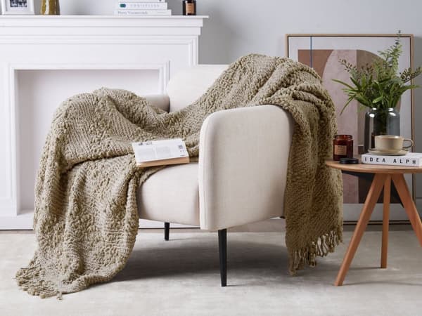 Filt Taupe Bomull och Akryl 150 x 200 cm Vävd Sängpläd med Tofsar Överkast