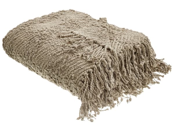Filt Taupe Bomull och Akryl 150 x 200 cm Vävd Sängpläd med Tofsar Överkast