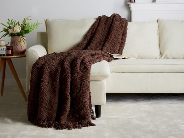 Filt Brun Bomull och Akryl 200 x 220 cm Vävd Sängpläd med Tofsar Överkast