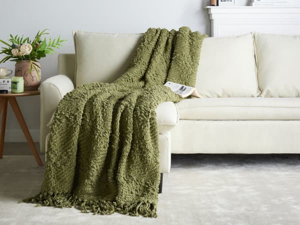 Filt Grön Bomull och Akryl 200 x 220 cm Vävd Sängpläd med Tofsar Överkast