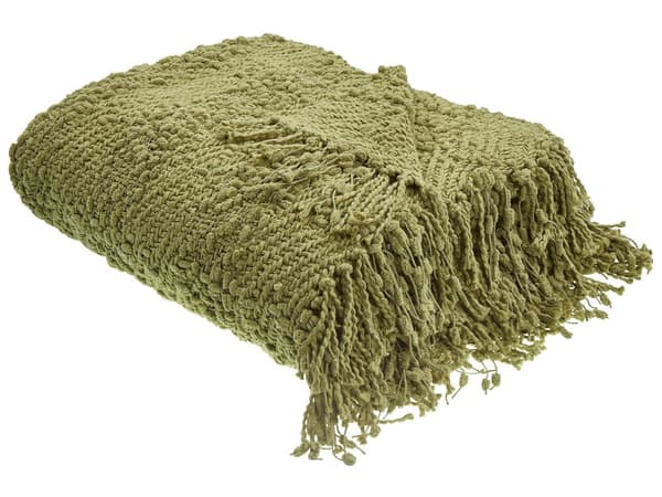 Filt Grön Bomull och Akryl 200 x 220 cm Vävd Sängpläd med Tofsar Överkast