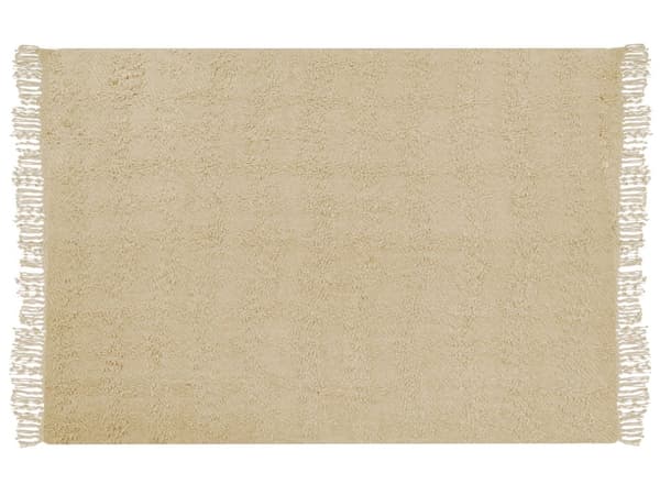 Plaid Beige Bomuld 150 x 200 cm Blød Hyggetæppe til Sofa Moderne Varm Bomuldstæppe med Frynser Skandinavisk Senge Plaid