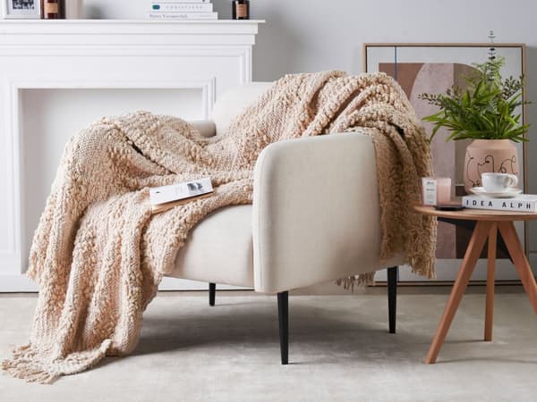 Plaid Lyserød Bomuld 150 x 200 cm Blød Hyggetæppe til Sofa Moderne Varm Bomuldstæppe med Frynser Skandinavisk Senge Plaid
