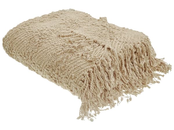 Filt Beige Bomull och Akryl 190 x 230 cm Vävd Sängpläd med Tofsar Överkast