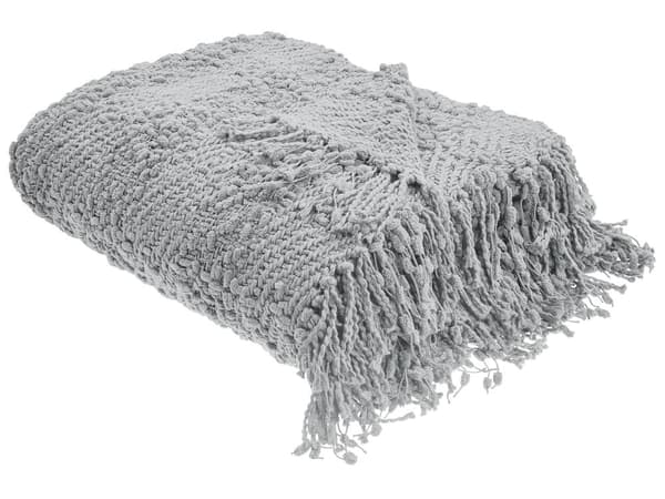 Filt Grå Bomull och Akryl 220 x 240 cm Vävd Sängpläd med Tofsar Överkast