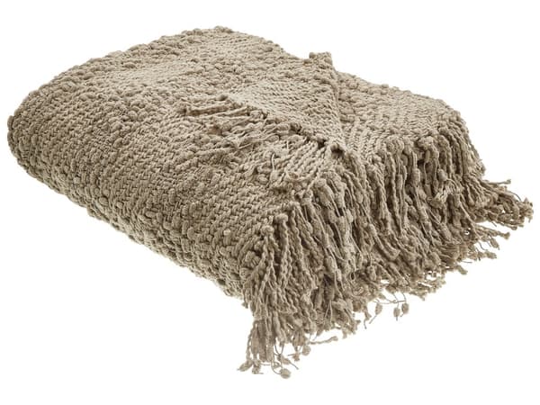 Filt Taupe Bomull och Akryl 220 x 240 cm Vävd Sängpläd med Tofsar Överkast