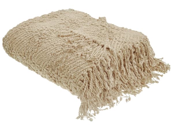 Teppe i Beige Bomull og Akryl 220 x 240 cm Vevd Sengeteppe med Dusker Sengeteppe Overtrekk