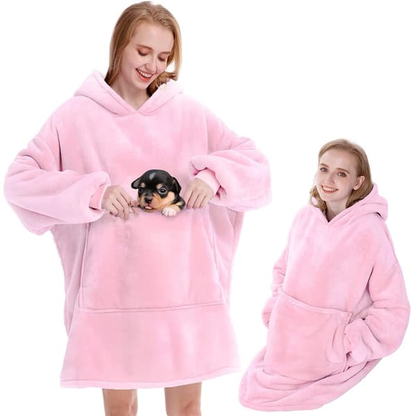 Varm sweatshirt oversize teppe xxl 2in1 tykk fleece Rosa