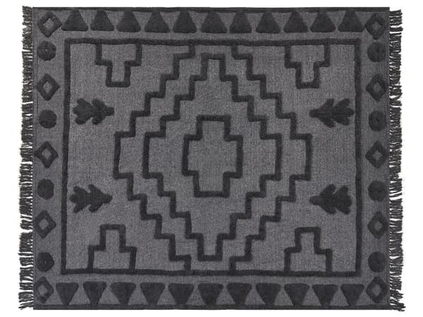 Tæppe grå bomuld 200 x 220 cm stort sengetæppe med kvaster mønstret boho-stil