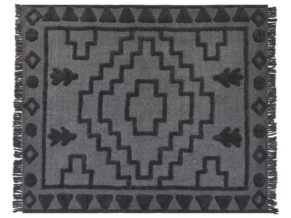 Tæppe grå bomuld 220 x 240 cm stort sengetæppe med kvaster mønstret boho-stil