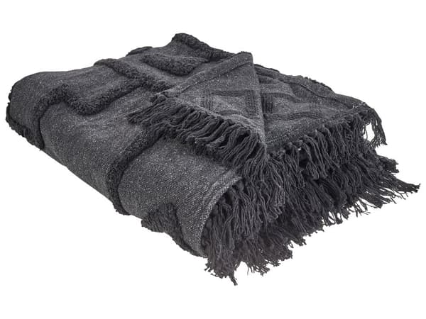 Teppe Grått Bomull 220 x 240 cm Stort Teppe Sengeteppe Tuftmønster Boho Style