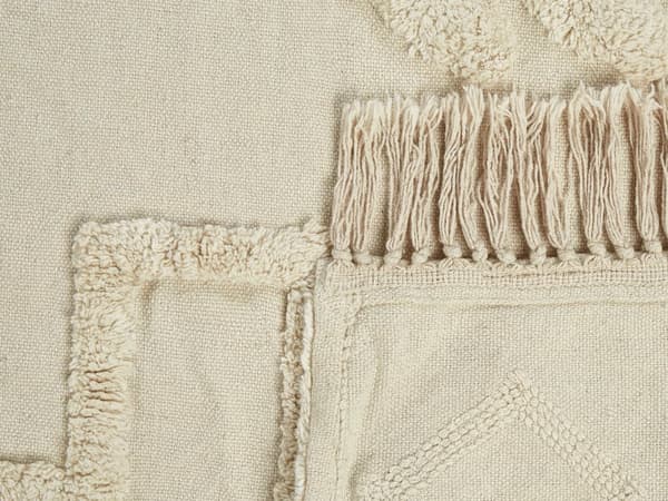Filt Beige Bomull 200 x 220 cm Stor Filt Säng Pläd Tuftat Mönster Boho Stil