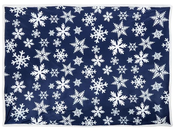 Filt Pläd Blå och Vit Flanell 150 x 200 cm Vinter Fluffig Vintersäsong Snöflinga Mönster