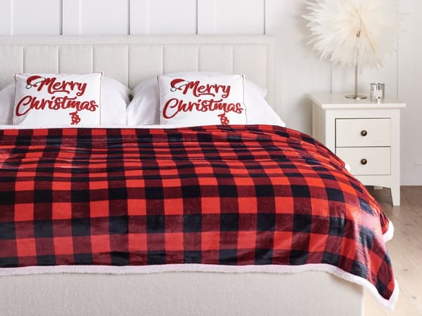 Pledd Rød Svart Flanell 150 x 200 cm Vendbart design Rutete mønster Sengeteppe Dekorasjon Interiør Tekstiler