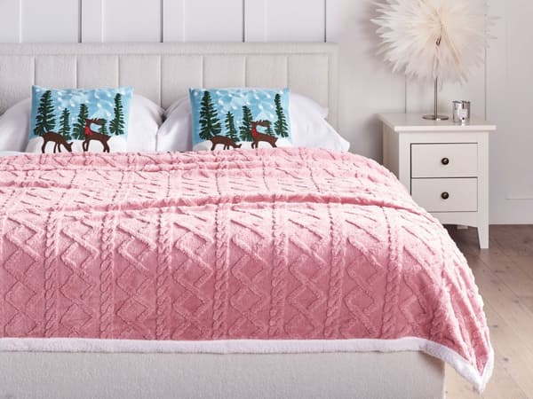 Pledd Rosa Hvit 150 x 200 cm Vendbart design Geometrisk mønster Sengeteppe Dekorasjon Interiør Tekstiler