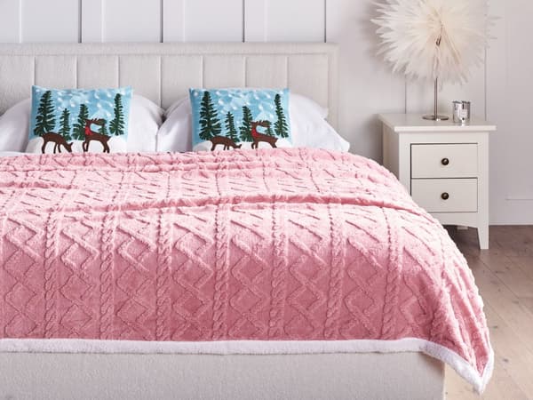 Pledd Rosa Hvit 150 x 200 cm Vendbart design Geometrisk mønster Sengeteppe Dekorasjon Interiør Tekstiler