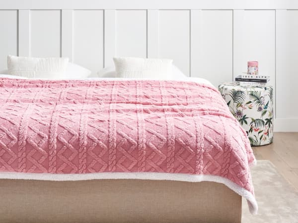 Tæppe Pink Hvid 150 x 200 cm Vendbart design Geometrisk mønster Sengetæppe Dekoration Boligtekstiler