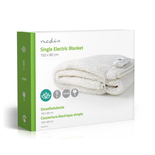 Nedis PEBL120CWT1 Elektrisk Tæppe Undertæppe 150 X 80 Cm 3 Varmeindstillinger Indikatorlys Overophedningsbeskyttelse