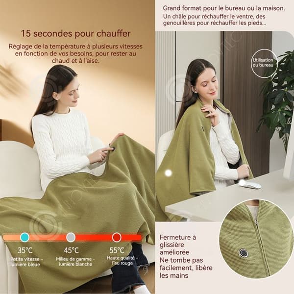 INN Elfilt 80x150cm 10W USB mobil tvättbar värmefilt med 3 temperaturlägen med dragkedja