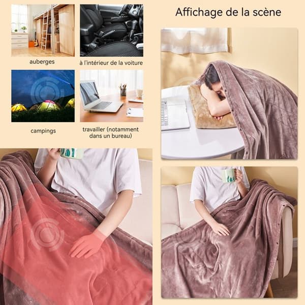 INN elektrisk filt 80x140 cm 10W förtjockad elektrisk sjalfilt med 3 temperaturjusteringslägen USB-laddning