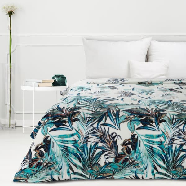 Peitto PILAR 150x200 Design91 valkoinen turkoosi eksoottisilla lehdillä