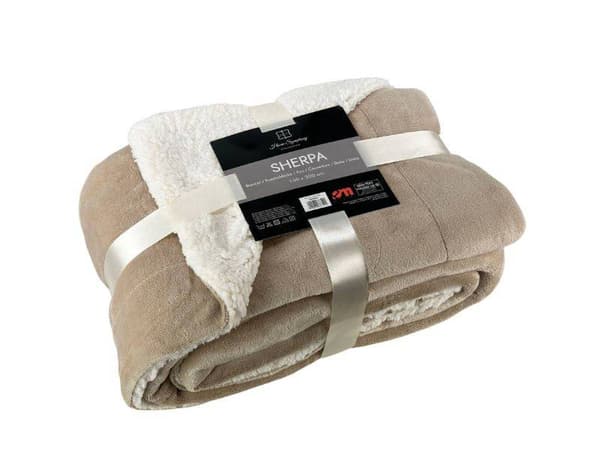 Tæppe sengetæppe Sherpa 150x200 dobbeltsidet lammebeige
