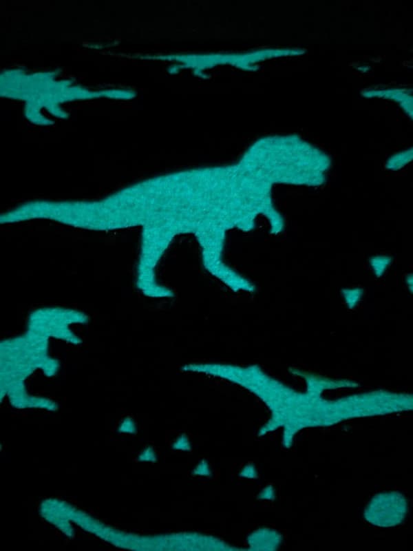 Tæppe glød i mørket 150x200 fluorescerende dinosaurer hvid blå