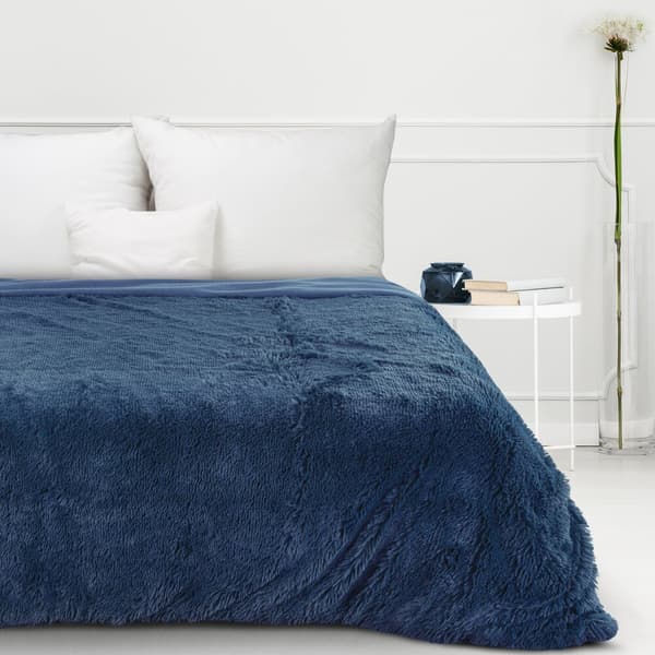 TIFANY 170x210 Design91 marinblå täcke med pälsstruktur