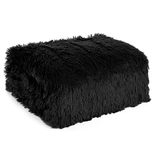 TIFANY filtkast 170x210 Design91 svart med pälsstruktur