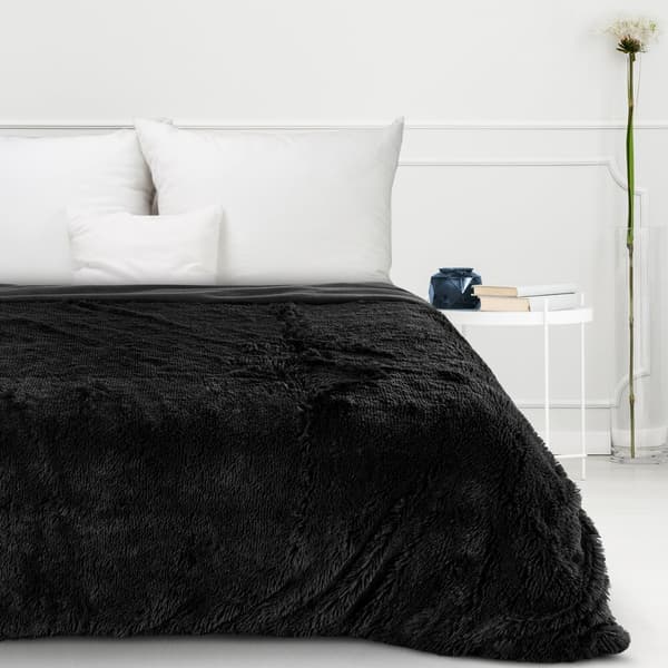 TIFANY filtkast 170x210 Design91 svart med pälsstruktur