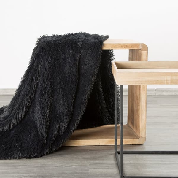 TIFANY tæppekast 170x210 Design91 sort med pelsstruktur