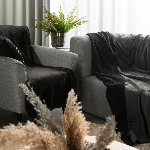 Peitto TEDY 150x200 Eurofirany musta pehmeä boucle + lämmin fleece