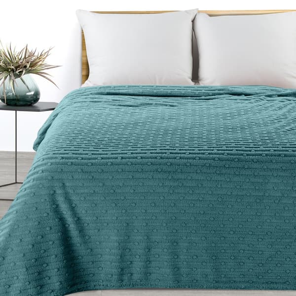 Tæppekast LISA 170x210 Design91 mint jacquardvævning i striber og bobler
