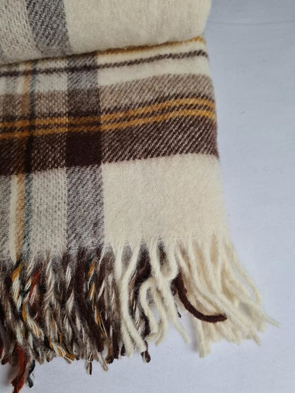 Uldtæppe med frynser 150x200 New Zealandsk uld ternet brun beige