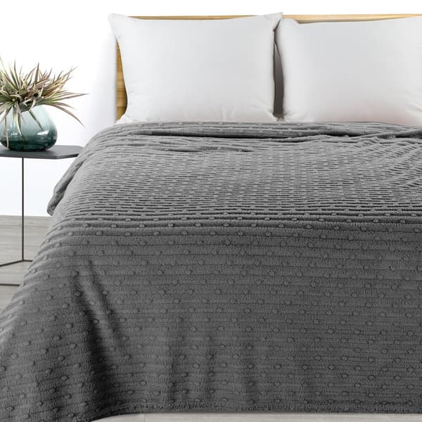 Tæppekast LISA 150x200 Design91 stål jacquardvævning i striber og bobler