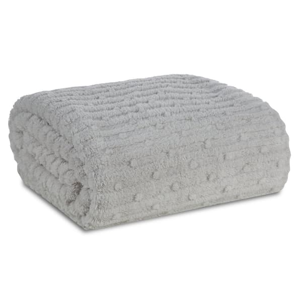Tæppekast FISA 130x170 Design91 sølv jacquardvævning med striber og bobler