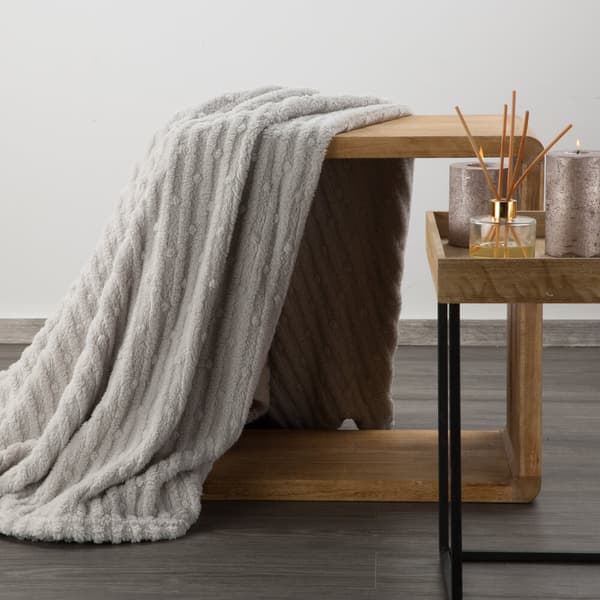Tæppekast FISA 130x170 Design91 sølv jacquardvævning med striber og bobler