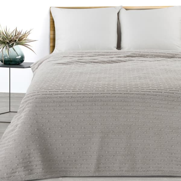 Tæppekast FISA 130x170 Design91 sølv jacquardvævning med striber og bobler