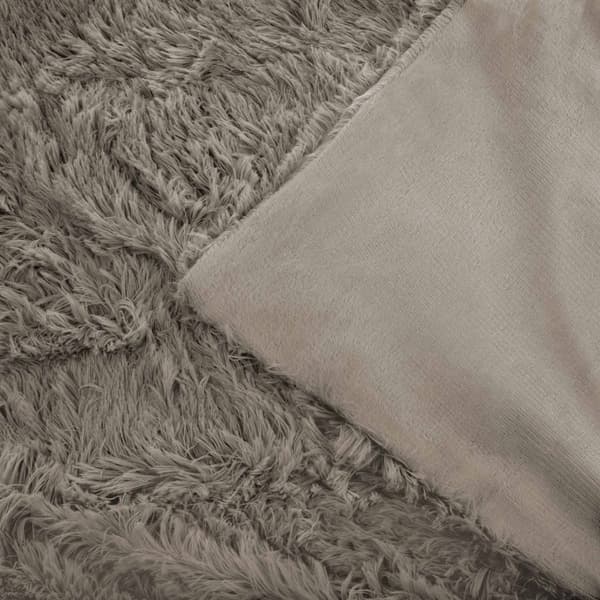 FLEECY 200x220 sengetæppetæppe med pelsstruktur, mørk beige