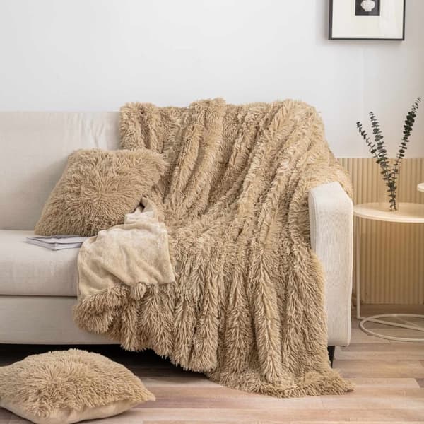 YETI 200x220 sengetæppetæppe med pelsstruktur beige
