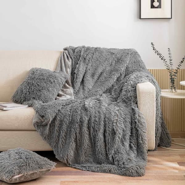 Tæppe sengetæppe YETI 200x220 shaggy pels struktur grå