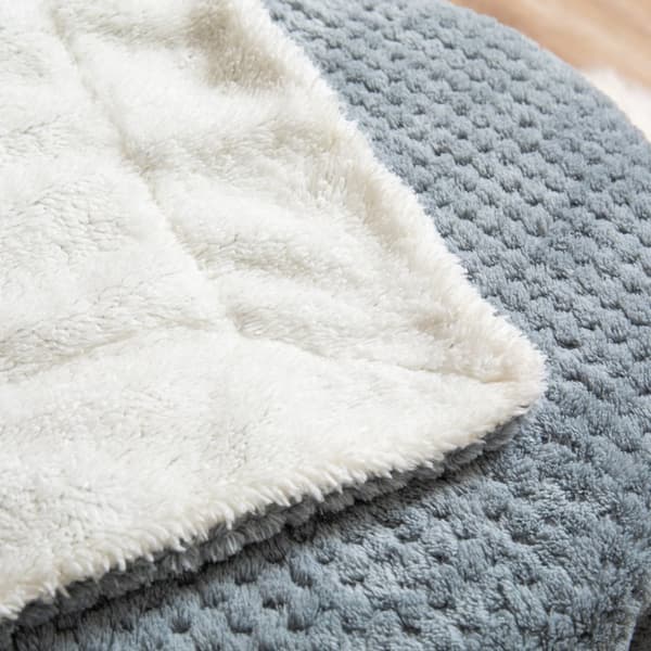 Tæppekast Sherpa 150x200 grå hvid dobbeltsidet lam