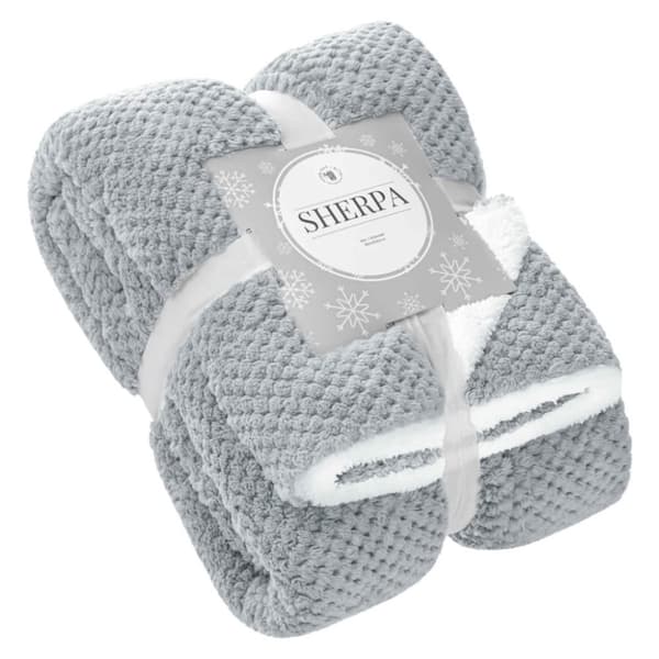 Tæppekast Sherpa 150x200 grå hvid dobbeltsidet lam