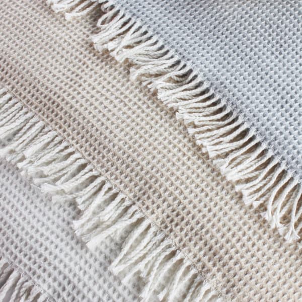 Bomuldstæppe CHECK 150x200 beige med frynser