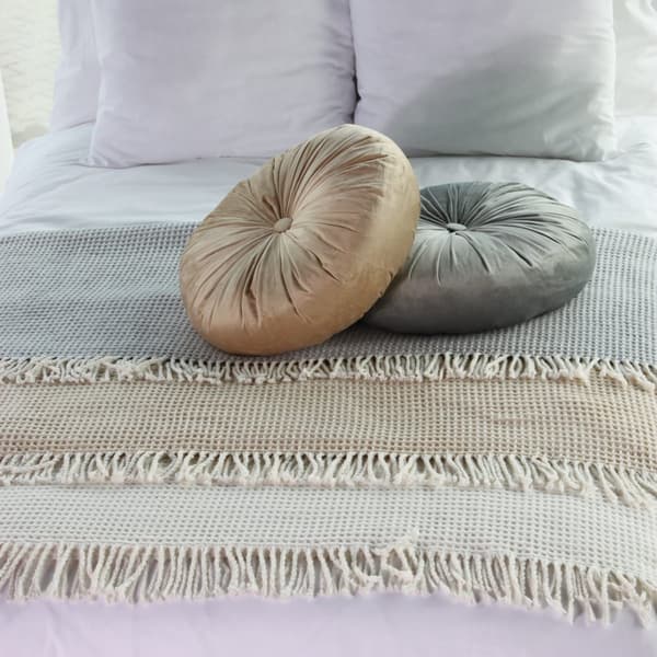 Bomuldstæppe CHECK 150x200 beige med frynser