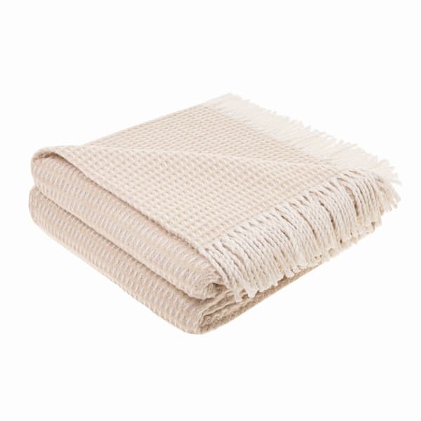 Bomuldstæppe CHECK 150x200 beige med frynser