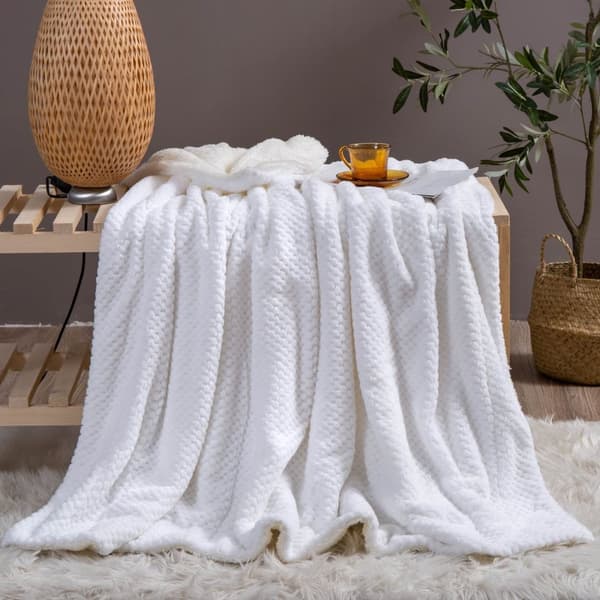 Tæppetæppe Sherpa 150x200 hvidt dobbeltsidet lam