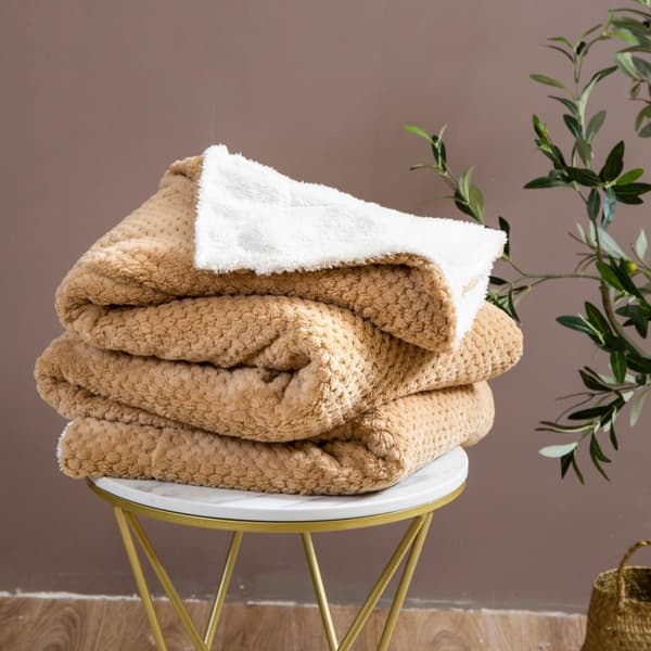 Tæppetæppe Sherpa 150x200 beige hvid dobbeltsidet lam